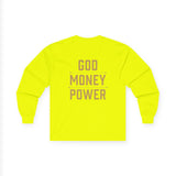 Long Sleeve Tee — GOD MONEY POWER Graphic Shirt