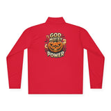 Quarter-Zip Pullover — 'God, Money, Power' Halloween Pumpkin Graphic