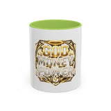 Coffee Mug — "God Money Power" Gold Emblem Accent Mug