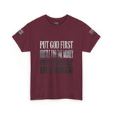 Inspirational Faith Tee — "Put God First, Hustle for the Money, Put Yourself in Power"