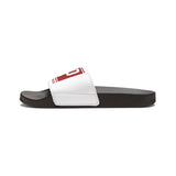 Men's Slide Sandals — White Removable-Strap Slides with 'GMP God Money Power' Graphic