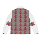 Men's Red Retro Surf Puffer Jacket — All-Over Print Vintage Surfer Pattern