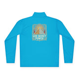 Quarter-Zip Pullover — Gold Money Prayer Art Deco Chest & Back Design
