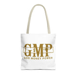 GMP "God Money Power" Gold Logo Tote Bag — Inspirational Faith & Prosperity Canvas Tote