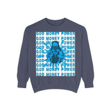 Graphic Sweatshirt - "God Money Power" Blue Retro Streetwear Crewneck