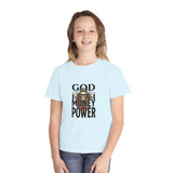 Youth Tee — 'God Money Power' Skull Graphic Tee, Edgy Vintage Streetwear for Kids