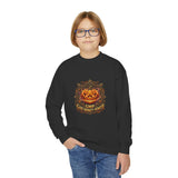 Youth Crewneck Sweatshirt — Vintage Halloween Pumpkin "GOD MONEY POWER"