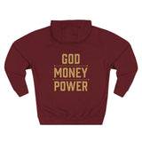 God Money Power Hoodie — Graphic Religious Statement Pullover