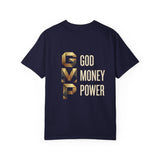 T-Shirt — GVMP Gold Graphic: "God Money Power" Statement Tee