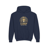 Youth Lion Crest Hoodie — GMP Gold Emblem Kids Pullover