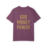 God Money Power T-Shirt — Crown, Coin & Fist Graphic Tee