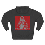 God Money Power Hoodie — Red Three-Panel Graphic Fleece Hoodie