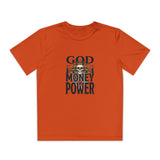 Youth Graphic Tee — "God Money Power" Skull Design