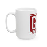 GMP Ceramic Mug — 'God Money Power' Bold Red Logo Coffee Cup (11oz, 15oz)