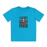 Youth Graphic Tee — "God Money Power" Skull Design