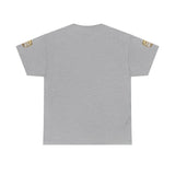 Graphic Tee — "God Money Power" Gold Crest T-Shirt