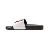 Men's Slide Sandals — White Removable-Strap Slides with 'GMP God Money Power' Graphic