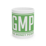 GMP 'God Money Power' Ceramic Coffee Mug – Inspirational Green Logo (11oz & 15oz)