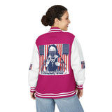 Letterman Jacket — Patriotic 'God Money Power' Graphic Varsity Jacket