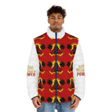 Puffer Jacket - 'God Money Power' Red Tropical Graphic