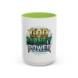 God Money Power Accent Coffee Mug — Inspirational Faith & Success Ceramic Mug (11/15oz)