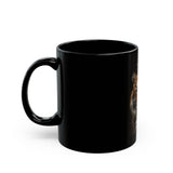 Tiger Portrait Black Mug – "God Money Power" Inspirational Coffee Cup