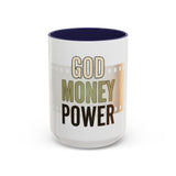 God Money Power Accent Coffee Mug — Motivational Faith & Wealth Ceramic Mug