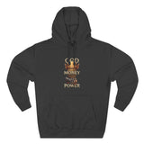 God Money Power Hoodie — Graphic Religious Statement Pullover