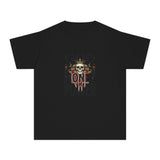 Youth Tee — 'God Money Power' Skull Graphic Tee, Edgy Vintage Streetwear for Kids
