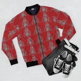Red Retro Skateboarder Pattern Bomber Jacket — Vintage Skate Style