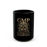 GMP 'God Money Power' Black Ceramic Mug — Gothic Throne Design, 11oz/15oz