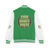 Letterman Jacket — "God Money Power" Bold Crest Varsity Jacket