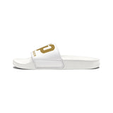 Slide Sandals — White "GMP" Gold Logo Removable-Strap Slides