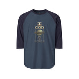 Raglan Shirt — "God Money Power" Crown Graphic Baseball Tee
