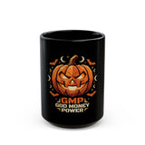 Halloween Pumpkin Jack-O'-Lantern Black Mug – "GMP God Money Power" Coffee Cup