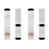 God Money Power Graphic Sublimation Socks — Novelty Crew Socks with Retro Badge