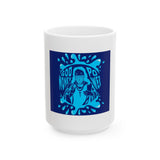 Inspirational 'God Money Power' Ceramic Mug — Blue Graphic Coffee Cup (11oz/15oz)