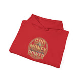 God Money Power Hoodie – Gold Globe Graphic Religious Streetwear