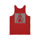 Religious Icon Tank Top - 'God Money Power' Red Graphic