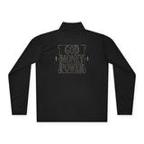 Quarter-Zip Pullover — 'God Money Power' Graphic Pullover with Chest Portrait