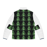 Green Grunge Skeleton Pattern Puffer Jacket