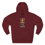 God Money Power Hoodie — Graphic Religious Statement Pullover