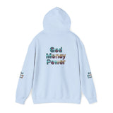 God Money Power Hoodie — Inspirational Graphic Pullover with Script on Sleeves