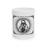 God Money Power Ceramic Mug — Bold Black Graphic Jesus with Bandana (11oz/15oz)