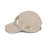 GMP 'Good Money Power' White Dad Cap — Distressed Gold Logo Baseball Hat
