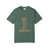 God Money Power T-Shirt — Crown & Coins Faith-Inspired Graphic Tee