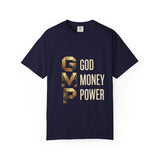 T-Shirt — GVMP Gold Graphic: "God Money Power" Statement Tee