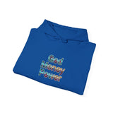 God Money Power Hoodie — Inspirational Graphic Pullover with Script on Sleeves