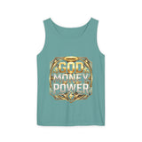 God Money Power Tank Top — Bold Gold Faith & Hustle Graphic