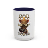 Coffee Mug — "God Money Power" Crown & Gauntlet Accent Ceramic Mug (11/15oz)